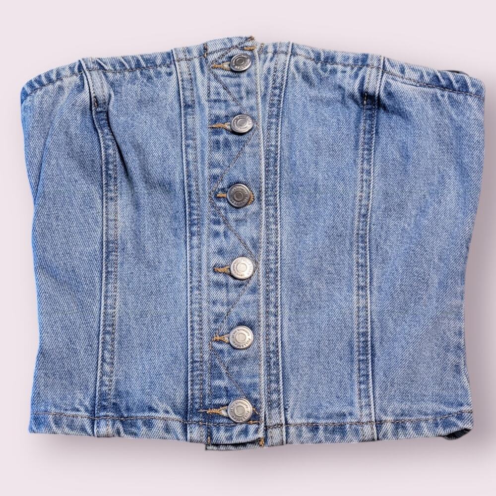 NWT Denim Corset Strapless Bustier S Y2K Coquette